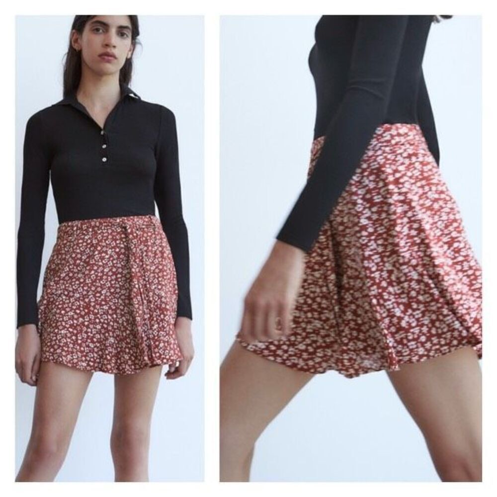 Zara Women's Floral Viscose Mini Skirt‎ Multicolor Size Medium